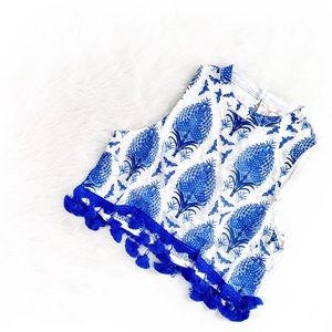 Luxxel | fine china sapphire ivory tassel crop top